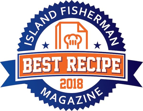 Logo for Island Fisherman Magazine's Best Recipe 2018, featuring a chef's hat and a recipe card design.