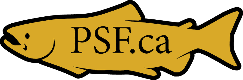 Yellow fish silhouette with the text 'PSF.ca' in black, representing a fishing-related brand or organization.