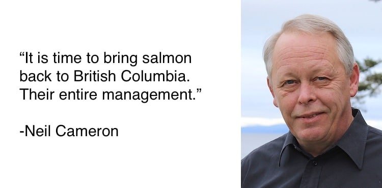 Portrait of Neil Cameron, a man with light hair, wearing a black shirt, expressing thoughts on salmon management in British Columbia.