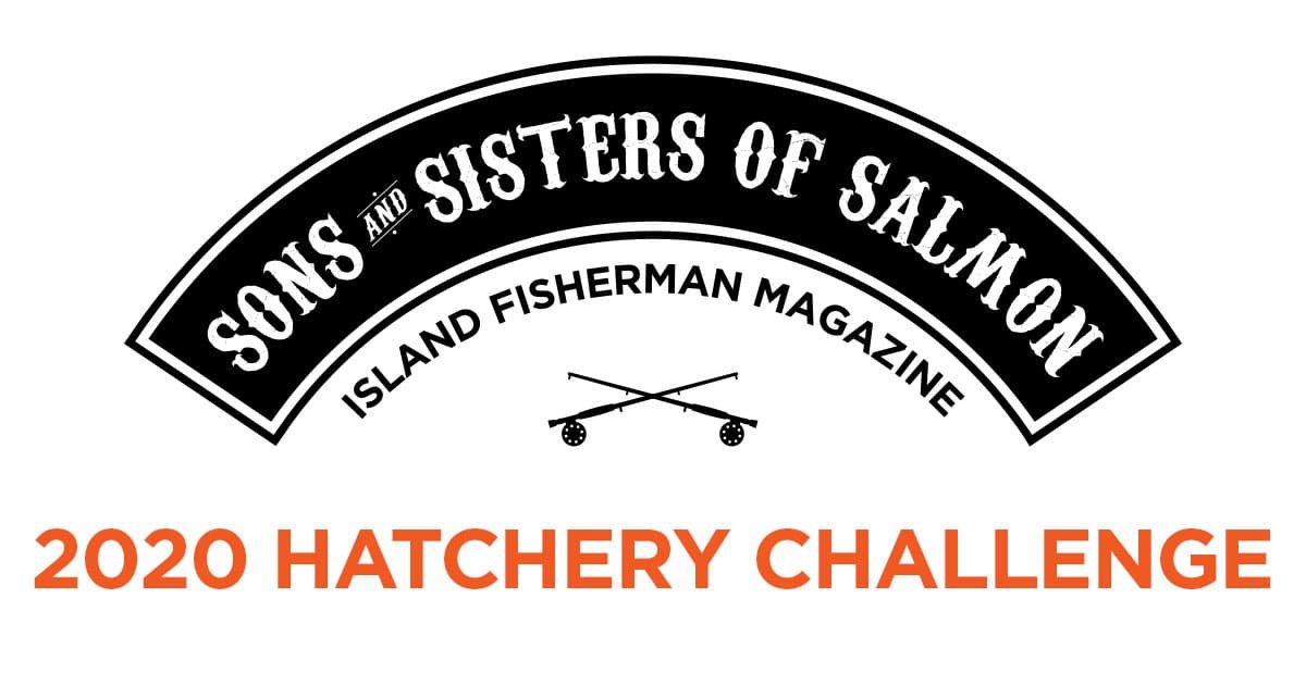 Logo for the Sons and Sisters of Salmon 2020 Hatchery Challenge from Island Fisherman Magazine, featuring crossed fishing rods.