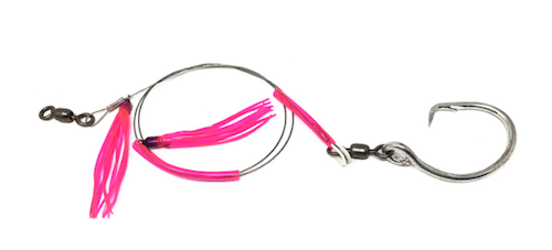 Modern circle hooks with UV skirts for attracting Vancouver Island Halibut