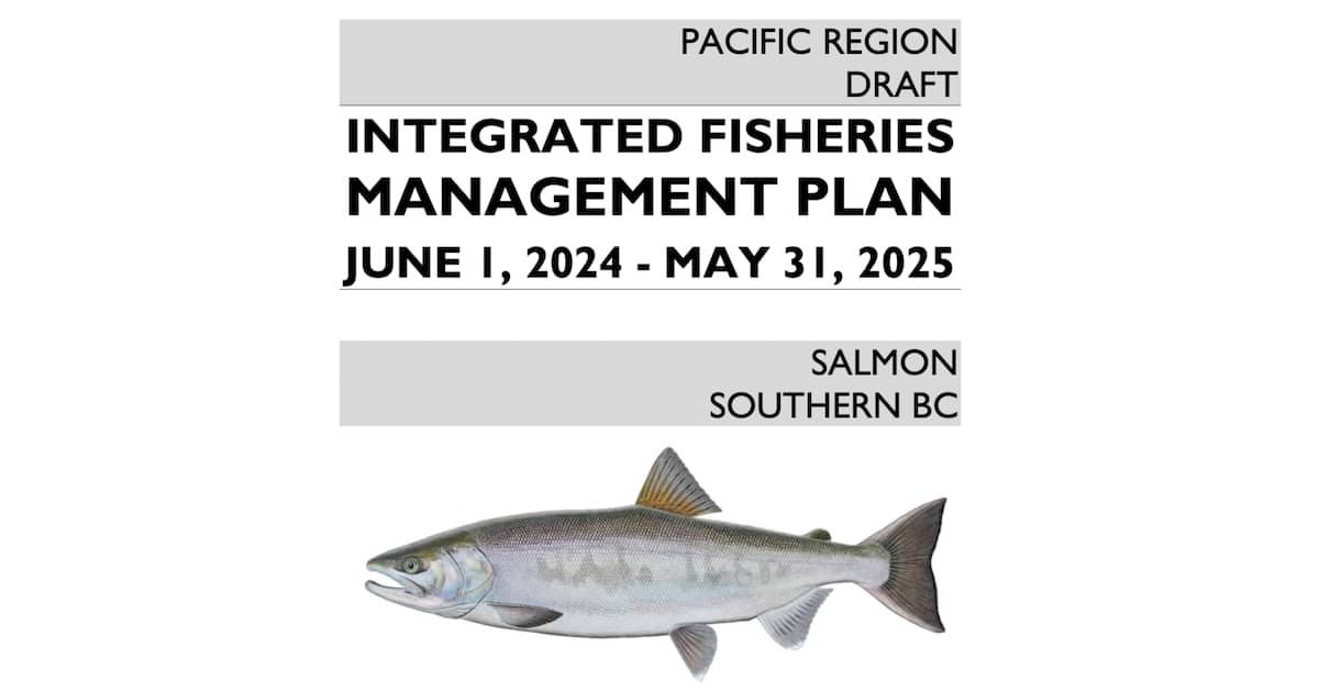 Draft document titled 'Integrated Fisheries Management Plan' for Southern BC, featuring a salmon illustration and relevant dates.