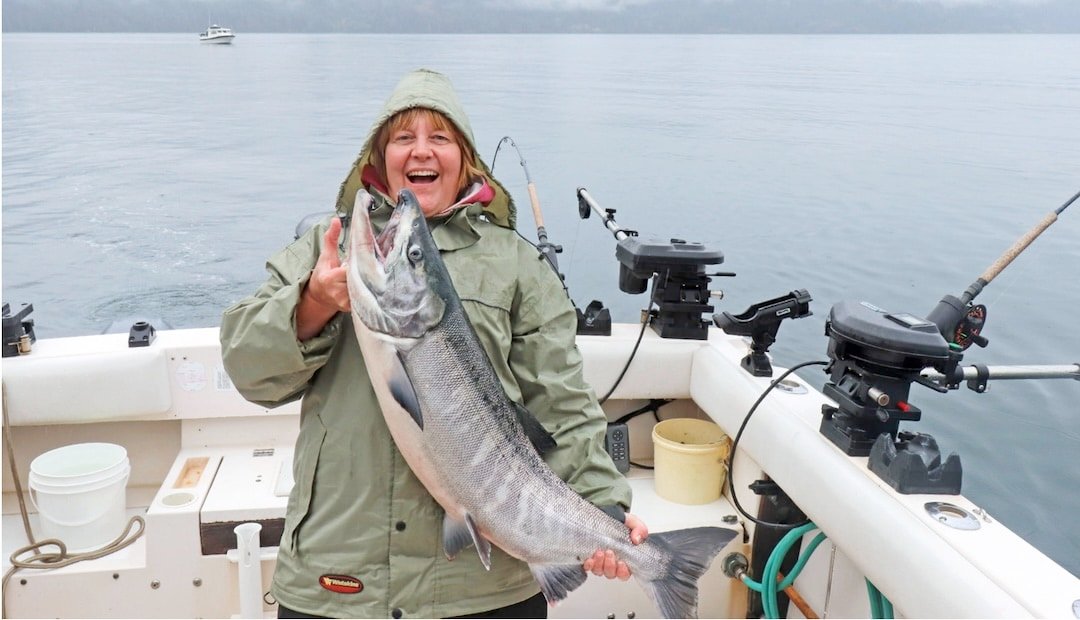 Janice Thorne with a large 20lb Chum salmon