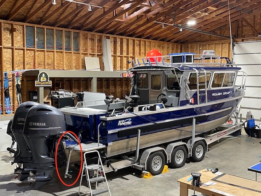 large fishing boat showing reboarding device