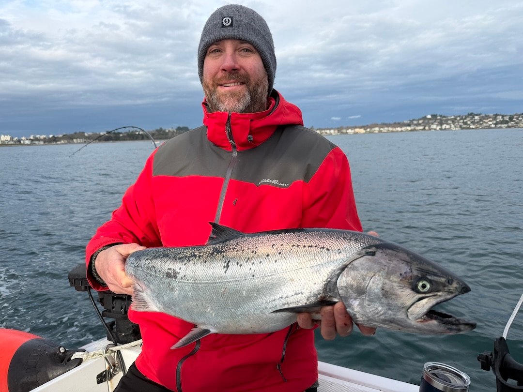 Craig Lehtovarra catching winter Chinook for dinner on the Victoria waterfront